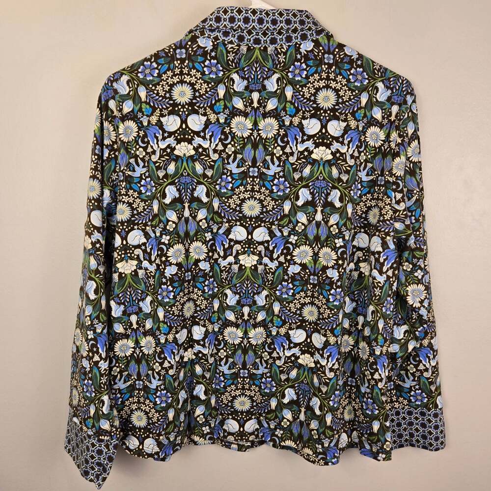 Vera Bradley Women L Button Down Shirt Floral Cat Squirrel 100% Cotton Knit - Picture 6 of 10